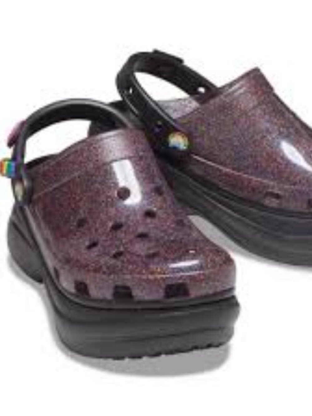 Crocs Classic Bae Purple Pride Glitter Platform Clogs Sandals Women's SZ 7 NEW! - Picture 2 of 5